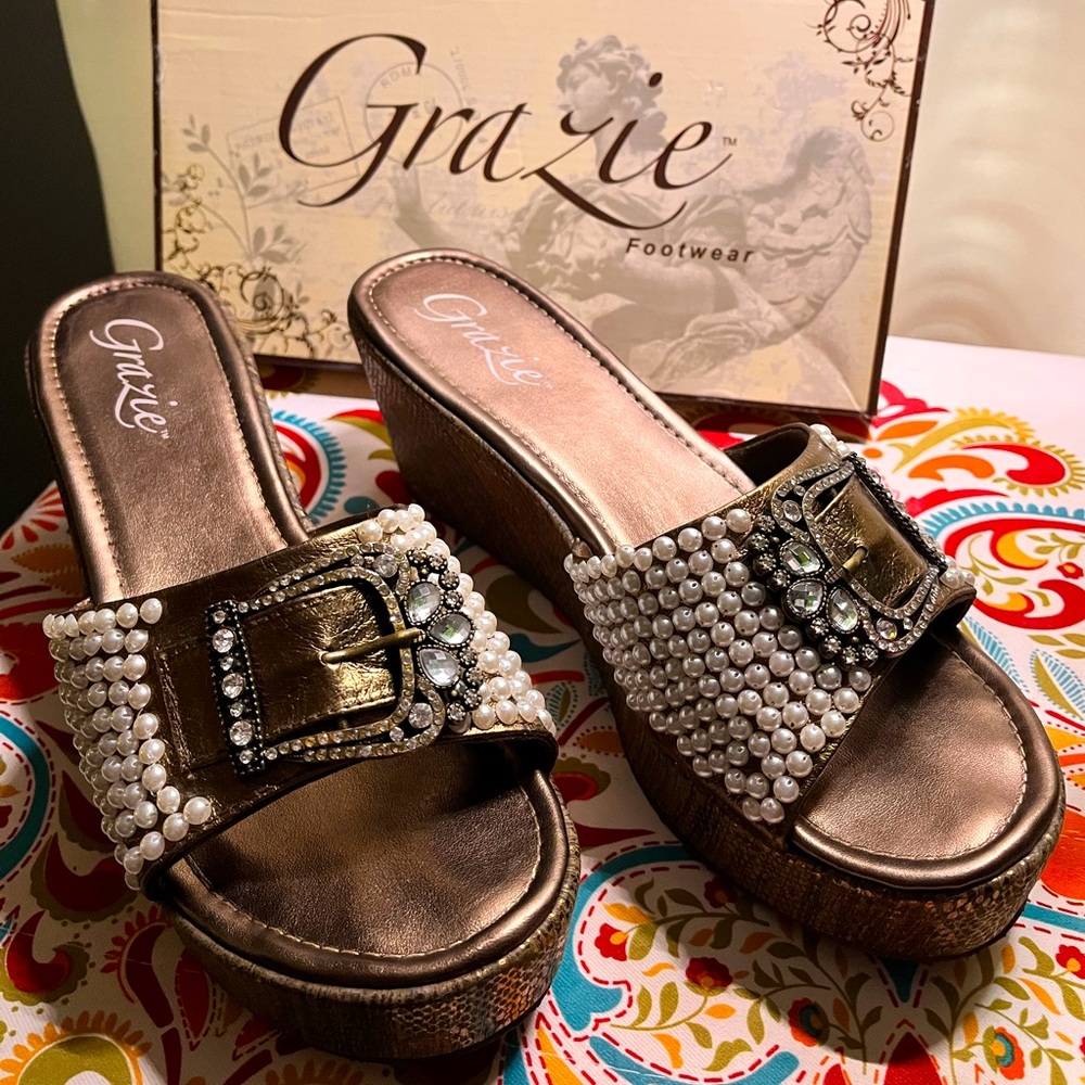 Grazie pearl and jeweled buckle sandal